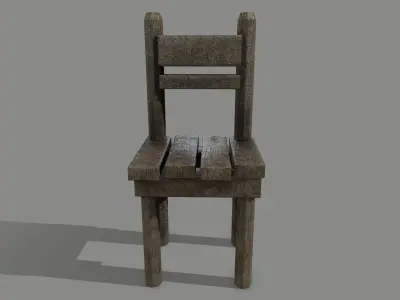 Medieval Set wooden chair Low-poly 3D model