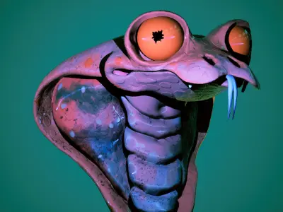 Cartoonish Cobra Rigged and Animated Low-poly 3D model