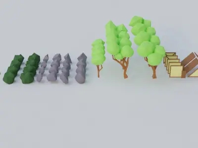 Low poly game asset pack Low-poly 3D model