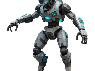 futuristic-gray-and-white-robot-with-glowing-blue Free low-poly 3D model