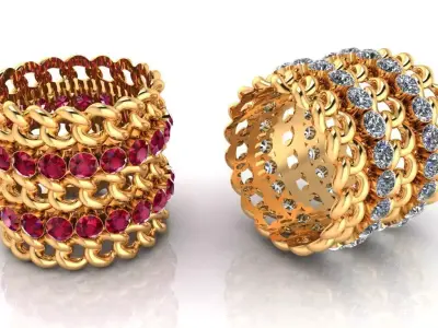 Women Ring 71 cuban hiphop chain ring band for men women 3D print model