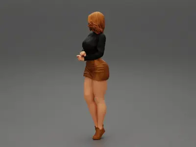 Surprised Young Woman in Mini Skirt and sneakers 3D print model