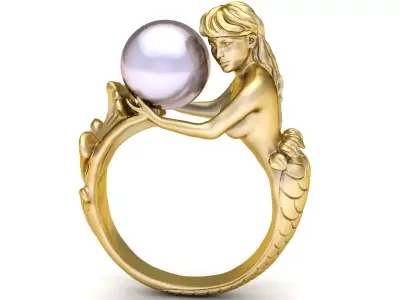 Fantasy Mermaid Pearl Ring for Women 11 3D print model
