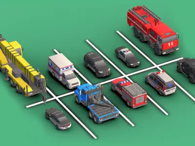 Emergency Vehicles Pack Low- Poly Low-poly 3D model