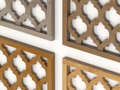 Wood Arabic Islamic pattern decorative grill screen 3D model 9