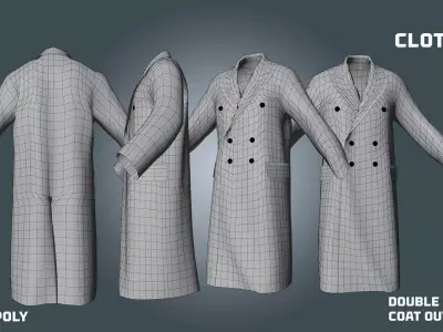 double breasted COAT - clothyfic outfit Low-poly 3D model