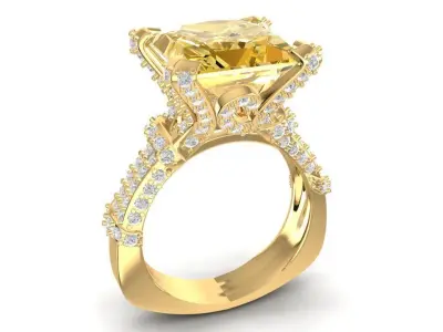 Luxury Emerald Cut Gemstone Ring for Women 1709 3D print model