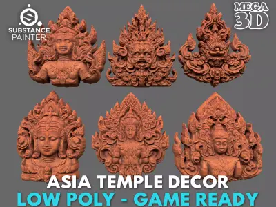 Low poly Asia Temple Decor - 231008 Low-poly 3D model