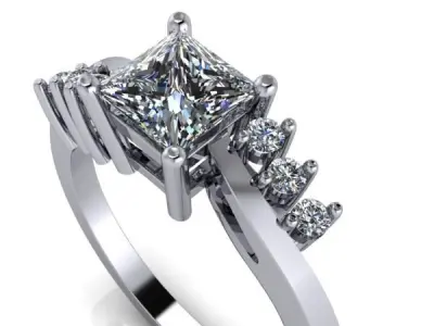 Antique Classic Solitaire PrincessCut Cluster Ring 3D Model 3D print model