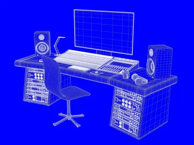 Music Studio Desk Setup 3D model