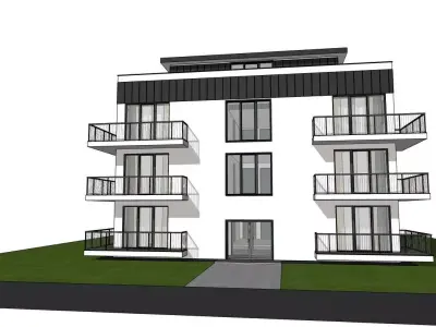 Modern 4-Storey Residential Apartment Building  Low-Poly BIM 3D model