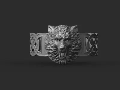 Celtic bracelet with a realistic wolf  head  3D print model