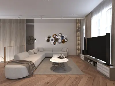 Luxury Modern Residence Interior Scene Living Dining Bath 3D model