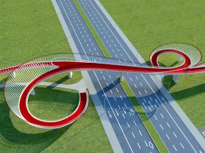 Modern curved pedestrian bridge 3D model