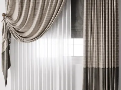 Hadi Curtain With Roman Blinds Low-poly 3D model
