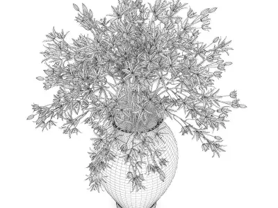 Blue Flowers in Ceramic Vase 3D model