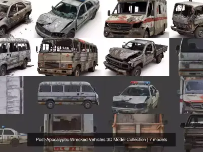 Post-Apocalyptic Wrecked Vehicles 3D Model Collection 3D Model Pack
