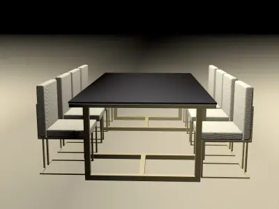 modern 3d office table with 8 chairs 3D model