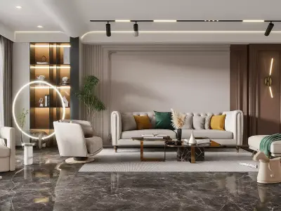 Modern Luxury Living Room Interior 3D Model 3ds Max V Ray Low-poly 3D model