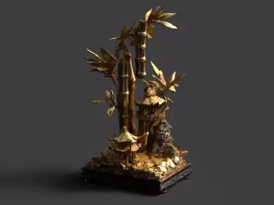 Chinese bamboo tree figure  Low-poly 3D model