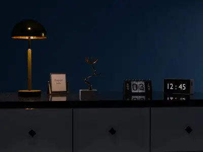 Interior Decoration Set Study Light Digital Clock Calendar PBR 3D model