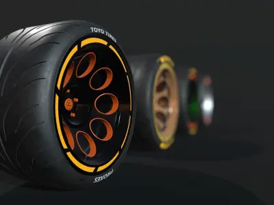 Wheel for supercars with Dunlop and TOYO tire Low-poly 3D model