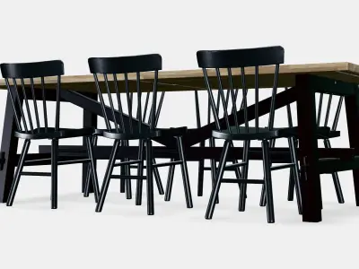 SKOGSTA - NORRARYD Table and 6 chairs Low-poly 3D model