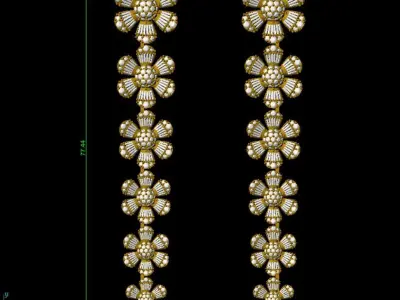  Long earrings adorned with flowers and baguette diamonds 3D print model