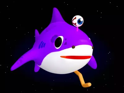 Rigged Cartoon Shark Character Monster Mama Shark  Low-poly 3D model
