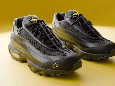 Corteiz x Nike Air Max 95 Black and Yellow colorway 3D model