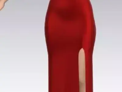 Dress  red color long slit skirt detail look Low-poly 3D model