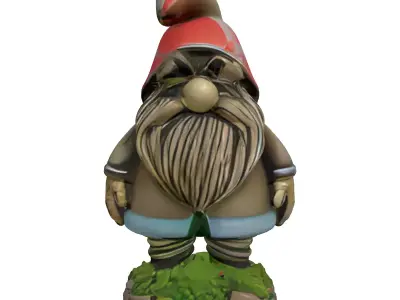 Rustic Garden Gnome Statue with Moss Low-poly 3D model