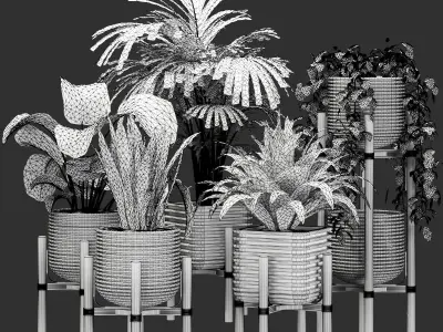 Plant-Collection-01 three wooden planters Free 3D model