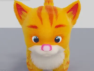 Fur Cute Cat kitten No Rig Low-poly 3D model