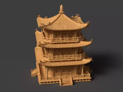 Chinese ancient wooden house   Low-poly 3D model purchase