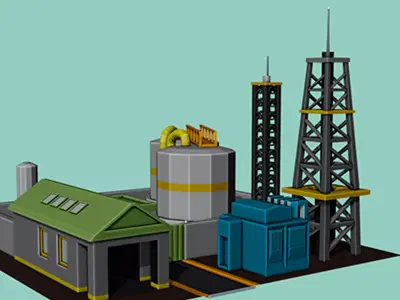 Oil Refinery Low-poly 3D model