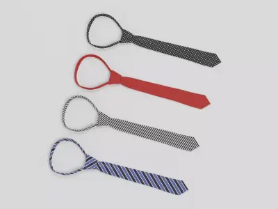 Tie Set V2 - 4 Classic Neckties with Tied Knots 3D model