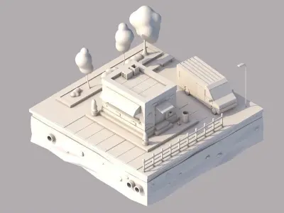 Cartoon Low Poly City Shop Building Low-poly 3D model