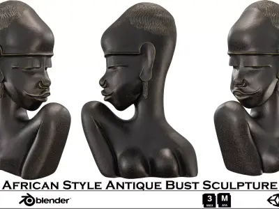 African Style Antique Bust Sculpture  Low-poly 3D model