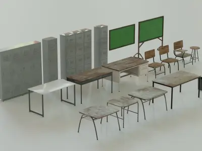School Assets Low-poly 3D model