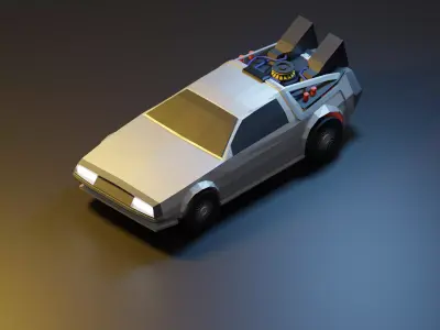 Low poly Delorean Car 3D model  Low-poly 3D model