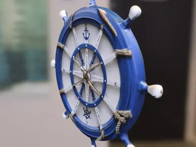 Nautical Ship Wheel blue Low-poly 3D model