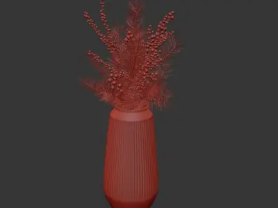 Christmas bouquet in red vase  3D model
