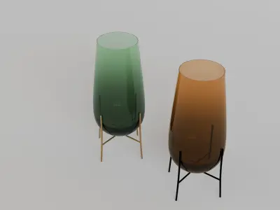Echasse Vase 3D Model Green Smoked and Amber Glass Variants 3D model