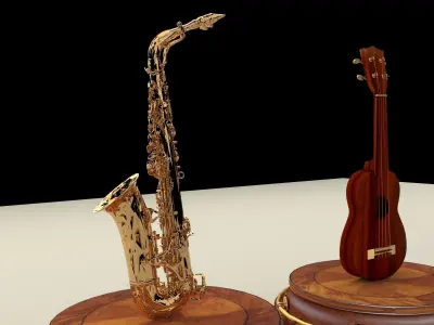 Chinese display stand with ukulele and saxophone 3D model