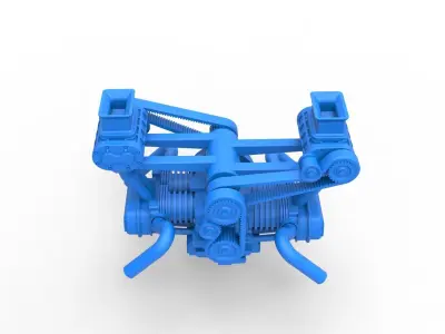 Flat 4 engine with double supercharger Scale 1 to 25 3D print model