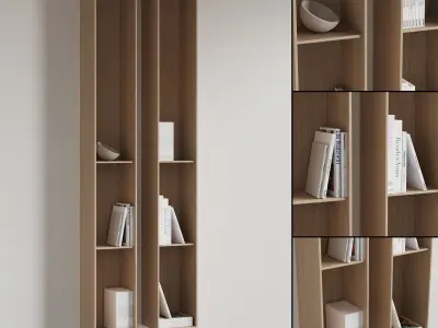096 Wall rack shelves 03 neutral  minimal wood 01 3D model