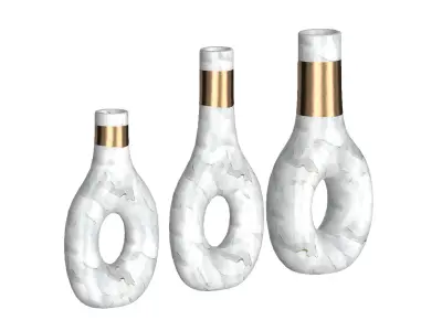 White Marble and Gold Decor Vase Set 3D model