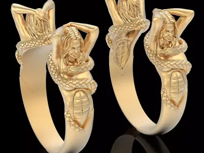 Girl snake ring gold printable jewelry 3D print model