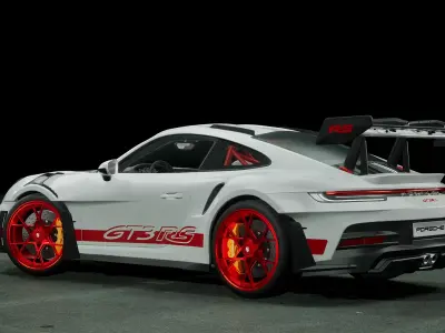 Porsche 911 992 GT3 RS White Red Low-poly 3D model